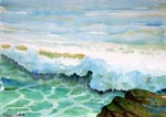 seascape, sea, wave, surf, shore, sea foam, shore, original watercolor painting, gabetta