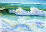 seascape, sea, wave, surf, shore, sea foam, shore, original watercolor painting, gabetta