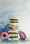 still life, macro, candy, allsorts, sugar, liquorice, light, original watercolor painting, gabetta